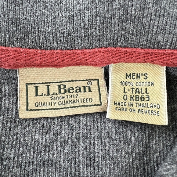 L.L Bean Long Sleeve Waffle Polo Shirt Collared Gray Cotton Mens‎ Large Tall - Picture 4 of 12